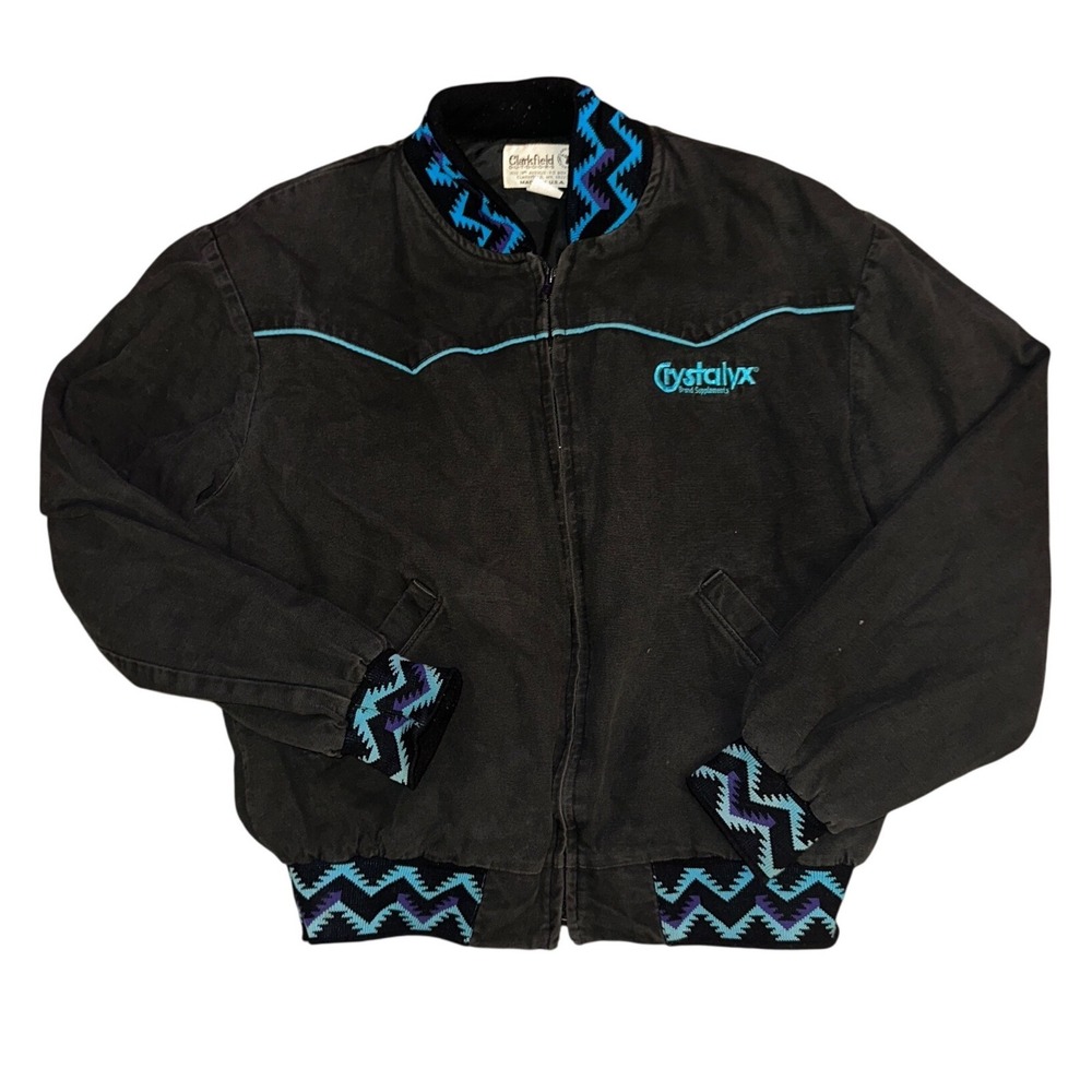 Vintage Clarkfield Outdoors Western Bomber Jacket Black Southwestern XL USA Made